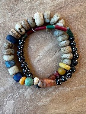Venetian Skunk / Spot Beads African Trade Chevron Powdered Glass Mixed Strand